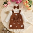 thumbnail image 2 of Tisuna Kids Girls Fall Outfit Set Soft Long Sleeve Crew Neck Floral Print Romper And Suspender Skirt Headband Outfits Children'S 3 Pieces Casual Wear Clothes Set Size 6-12 Months, 2 of 9