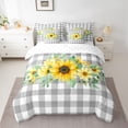 thumbnail image 2 of Homewish Country Sunflower 7 Pieces Bedding Comforter Set,Modern Geometric Checkered Full Bedding Set,Yellow Gray White Fitted Sheet Flat Sheet For Men Women,Luxury Bedroom Decor, 2 of 8