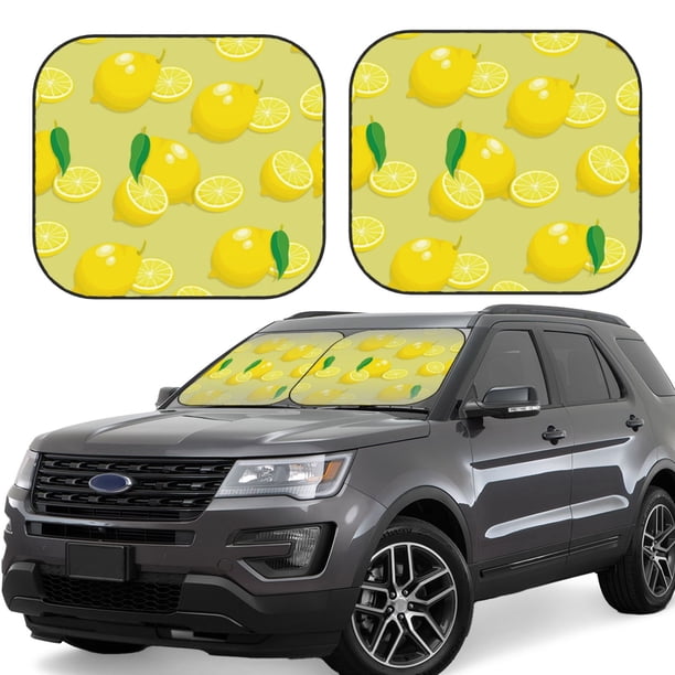 Fotbe Bright Lemons Juego de 2 Piezas de Parasoles para Parabrisas | Bloqueador Solar para Auto | Accesorios Plegables para Protección Solar Interior-Large