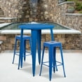 thumbnail image 2 of Flash Furniture Boyd Commercial Grade 30" Round Blue Metal Indoor-Outdoor Bar Table Set with 2 Square Seat Backless Stools, 2 of 5