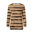 thumbnail image 5 of Htigea Striped Sweatshirt for Women Crewneck Long Sleeve Casual Loose Tunic Tops Fall Everyday Sweatshirt Khaki S, 5 of 5