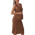 thumbnail image 3 of Ekouaer Women's Maternity Dress Rib Knit Sleeveless Tank Side Slit Bodycon Dresses Pregnancy Clothes S-XXL, 3 of 5