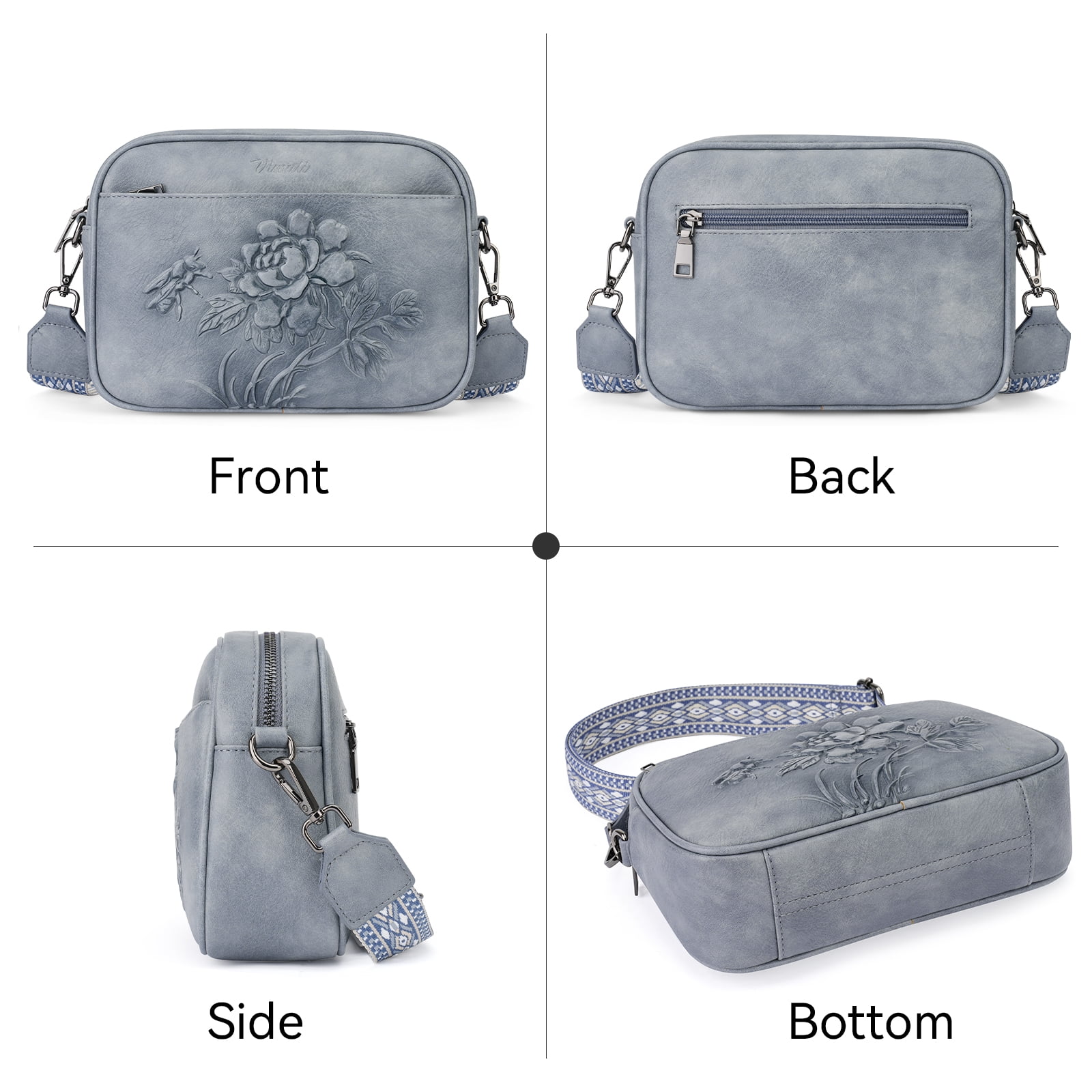 APHISON Crossbody Purse for Women, Rose Embossed Crossbody Phone Handbags with Adjustable Guitar Strap Hollow Everyday Crossbody Holiday Present Outfit Upgrade