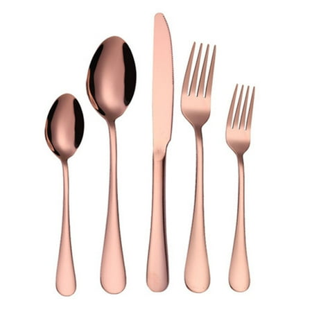 

5 Piece Silverware Flatware Set for 1 Stainless Steel Home Kitchen Hotel Restaurant Cutlery Set Eating Utensils Mirror Finished Dishwasher Safe (Rose Gold)