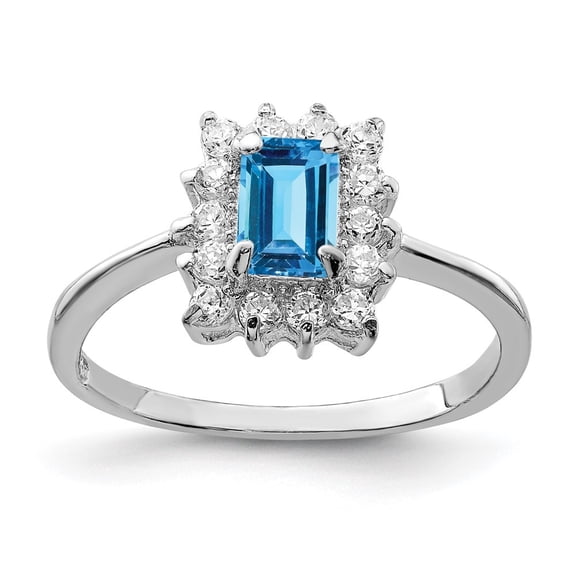 Auriga 925 Sterling Silver Rhodium Blue Topaz Ring for Women Size- 8