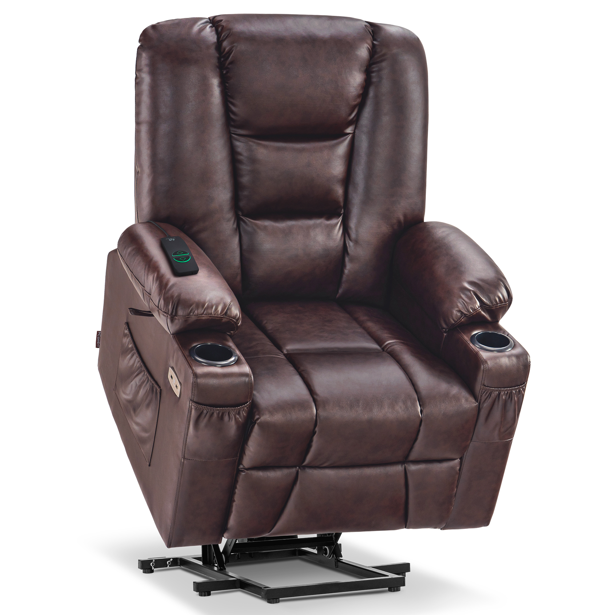 MCombo Power Lift Recliner Chair with Massage and Heat for Elderly People, Faux Leather 7519 (Medium, Dark Brown)