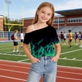 thumbnail image 6 of Zpanxa Girls T Shirts Girls Summer One Shoulder Short Sleeve T Shirts Casual Cute Suit for 5-14Y Green 9 Years, 6 of 6