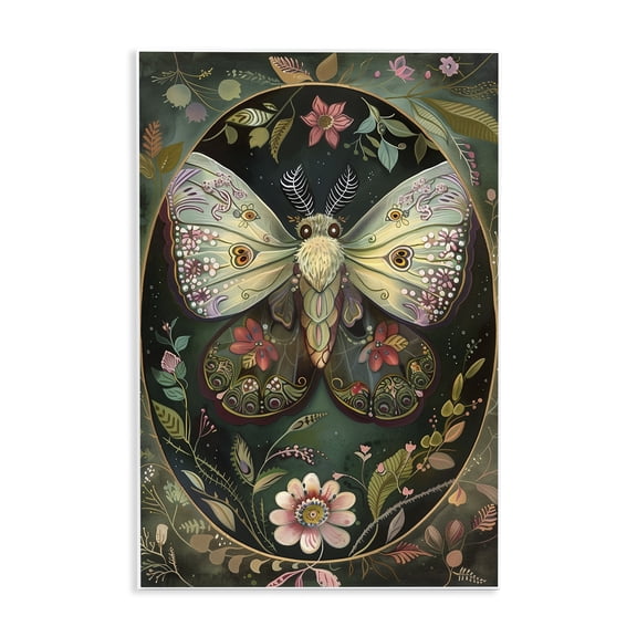 Stupell Industries Green Toned Victorian Moth Floral Painting Unframed Art Print Wall Art, 10 x 15