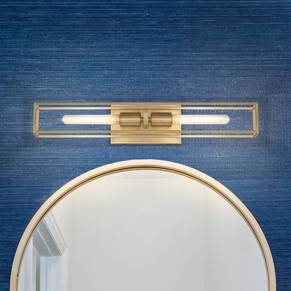 Luxury Mid Century Modern Bath Light, Large Size: 4.75''H x 24.00''W, with Luxe Industrial Style Elements, Weathered Brass Finish, UQL4883 from the Langley Collection by Urban Ambiance
