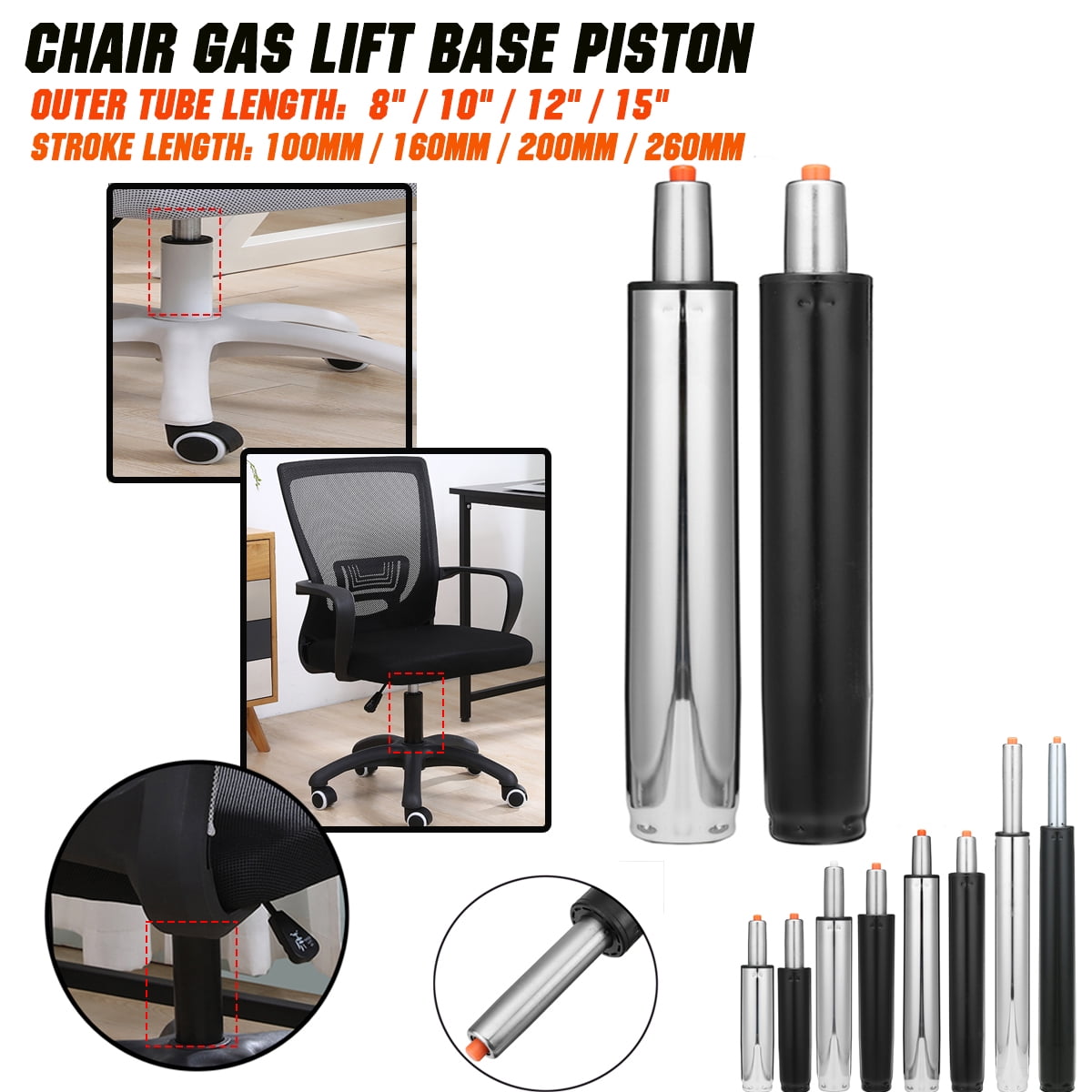 10" 12" 15" REPLACEMENT GAS LIFT BAR STOOL OFFICE CHAIR ADJUSTABLE SEAT PISTON 