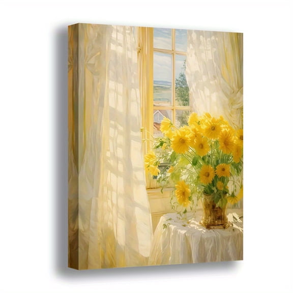 Wallume Store Window View Yellow Daisy Canvas Art - Calming Ambience Home Decor