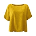 thumbnail image 4 of DHFJKG Womens Linen Shirts Casual Ruffle Trim Half Sleeve Crew Neck Solid Color Basic Tee Comfortable Summer Beach T Shirt Stylish Tops, 4 of 5