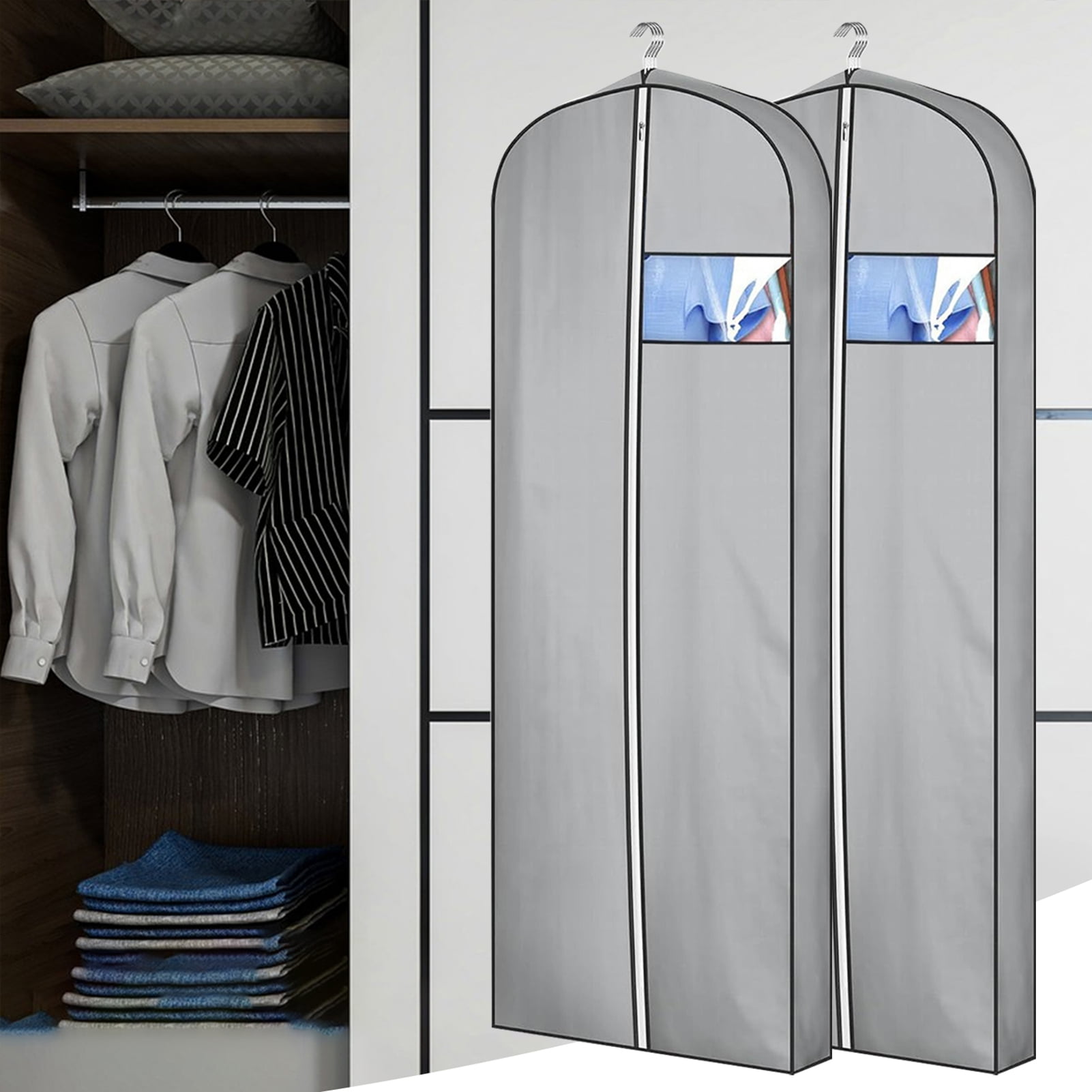 sunsanly 3 Pcs Dress Storage Bag Waterproof Dustproof Transparent Window with Hanger Long Gowns Coat Organizer Bag Closet Hanging Garment Bag