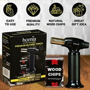 Butane Torch Refillable Kitchen Torch Lighter Adjustable Flame with Wood Chips