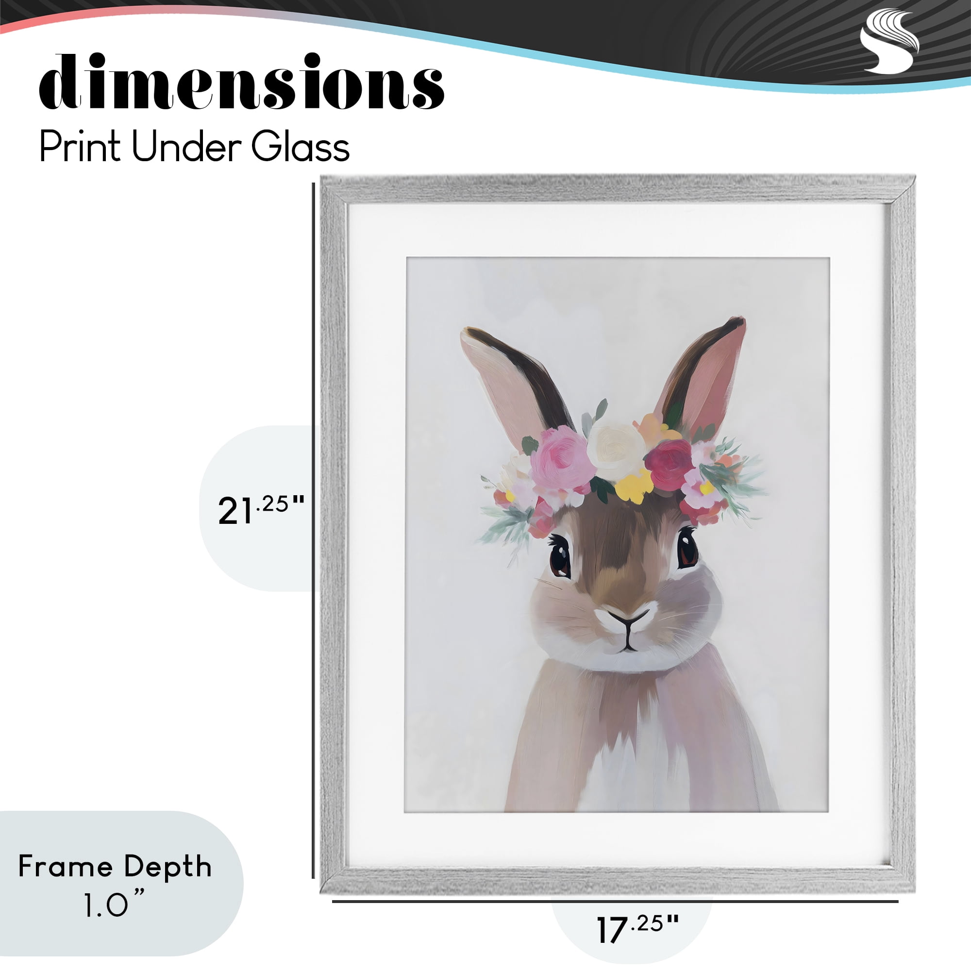 Stupell Industries Flower Crown Rabbit Gray Framed Print Under Glass, design by The Prints Vibe
