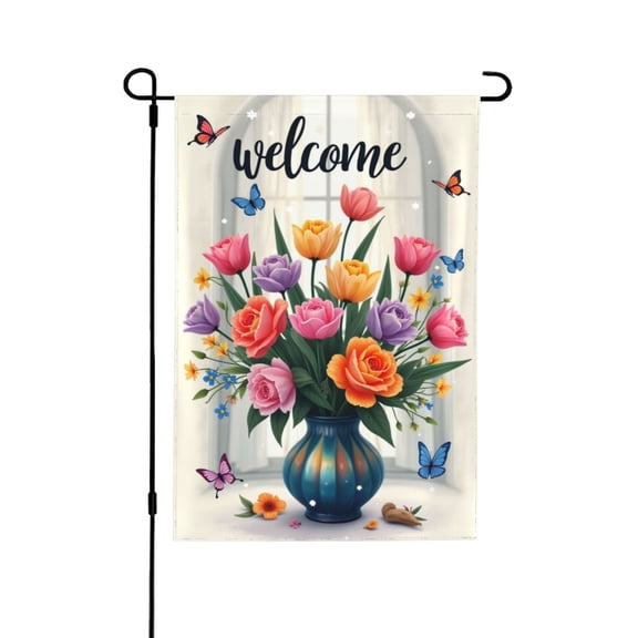 Welcome Spring Summer Garden Flag With Colorful Floral Bouquet, Double Sided 12x18 Inch Outdoor Yard Flag Decoration For Home House Patio