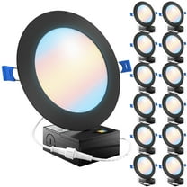 Sunco 12 Pack 6 Inch Ultra Thin LED Recessed Ceiling Lights Slim, Selectable CCT 2700K/3000K/3500K/4000K/5000K, Dimmable 14W, Wafer Thin, Canless with Junction Box, Black