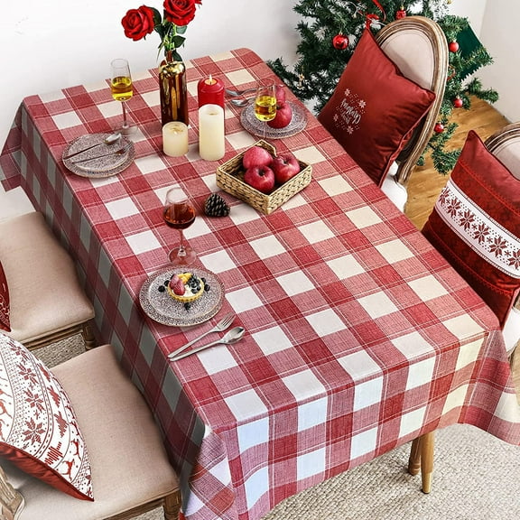 STATINT Christmas Rectangle Red Checkered Vinyl Tablecloth, Waterproof Oil-Proof Wipeable Duty Plastic Table Cover, 55 in. x 78 in.