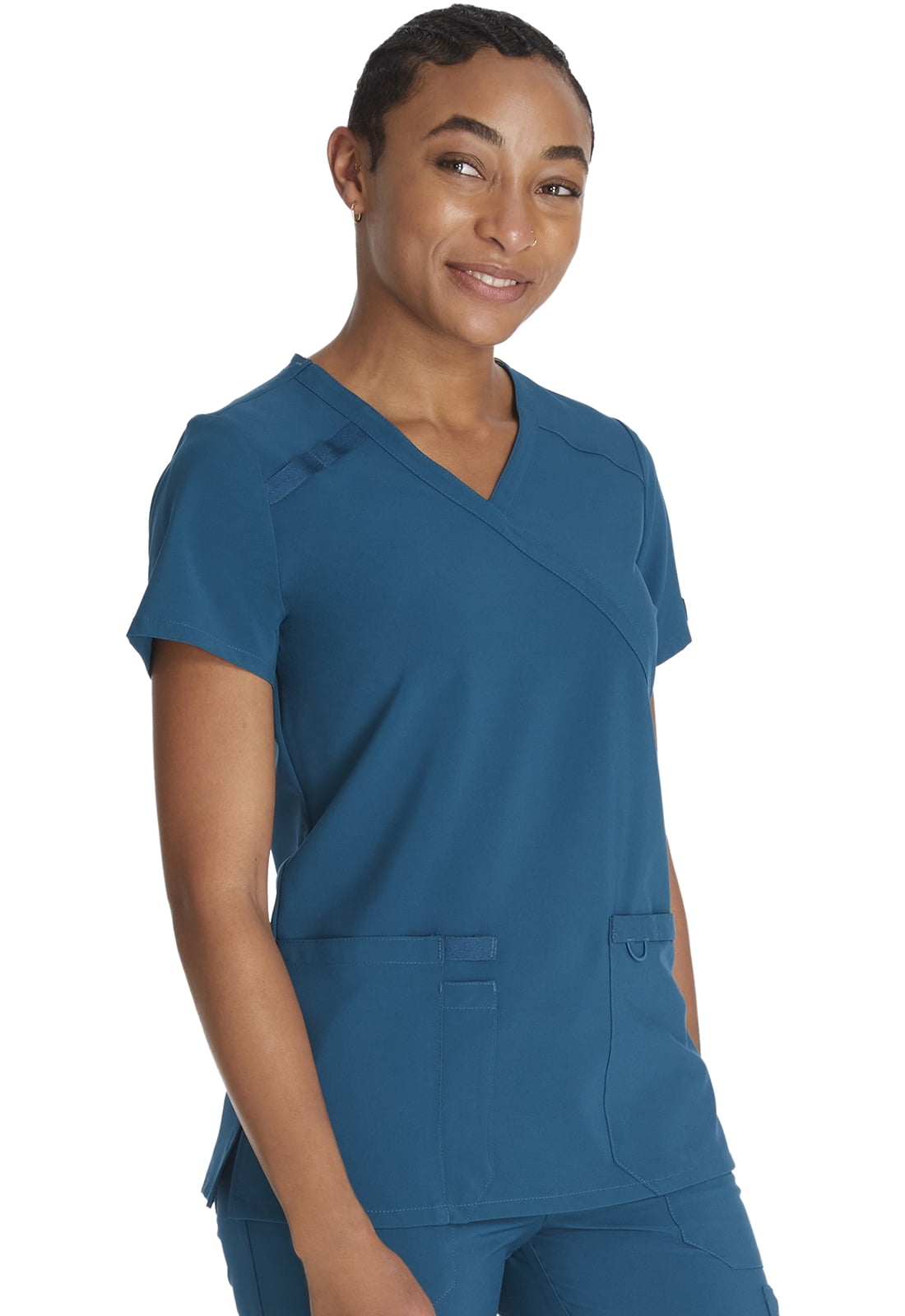 Dickies EDS Essentials Scrubs Top for Women Mock Wrap DK625, XL, Caribbean Blue