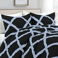 thumbnail image 3 of 3 Piece Luxury Two Tone Diamond Ruffle Pattern Comforter Set Super Soft All Season 800 Thread Count, 100% Egyptian Cotton, King/California King Size Light Blue/Black Solid Color, 3 of 4