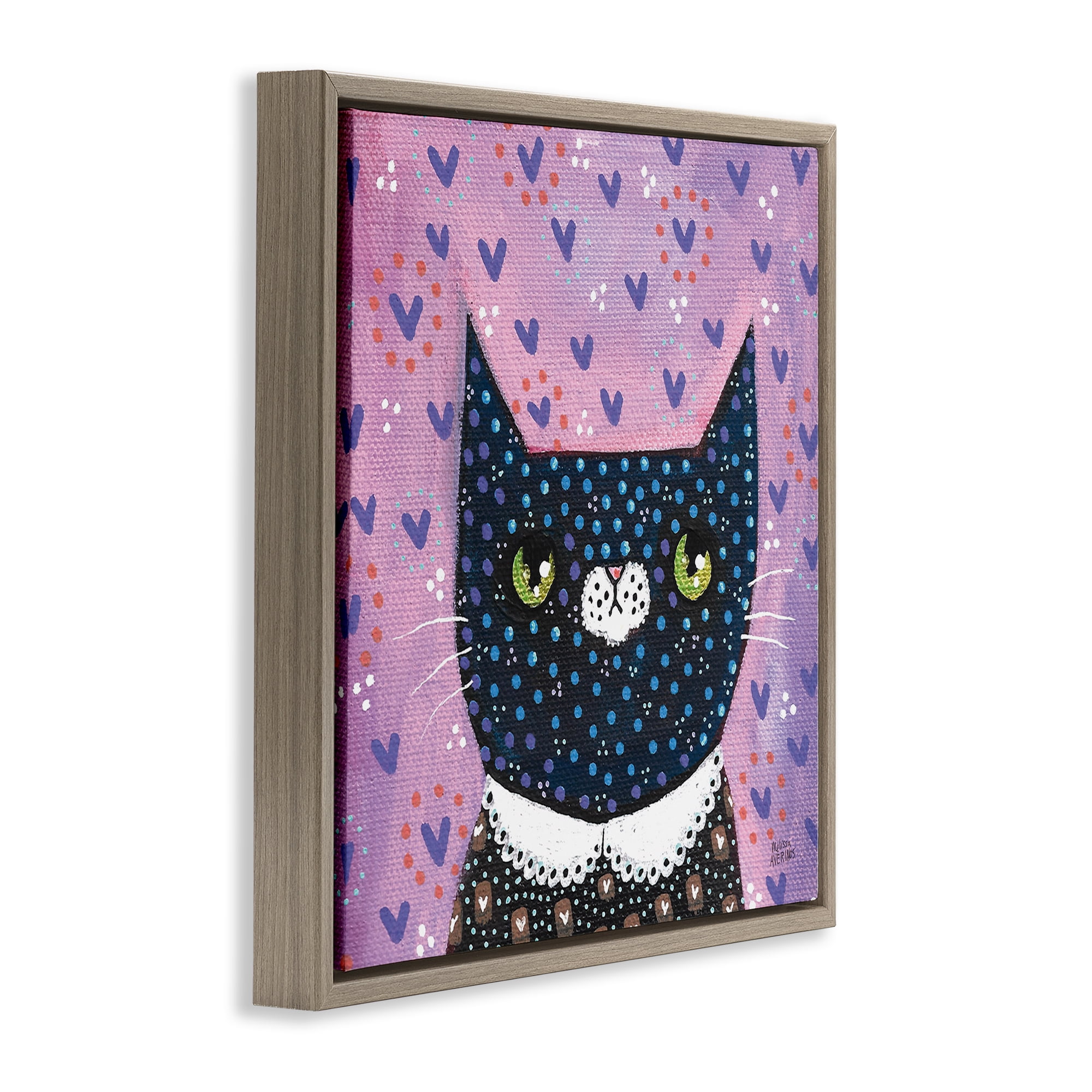 Stupell Industries Whimsical Patterned Cat Animals & Insects Painting Brown Floater Framed Canvas Art Print Wall Art, 18 x 18