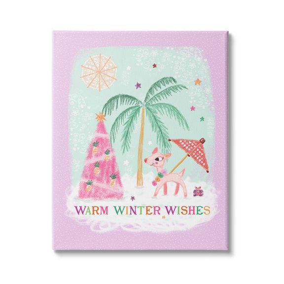 Stupell Industries Warm Winter Wishes Phrase Tropical Beach Chistmas Reindeer, 36 x 48, Design by Tina Devins