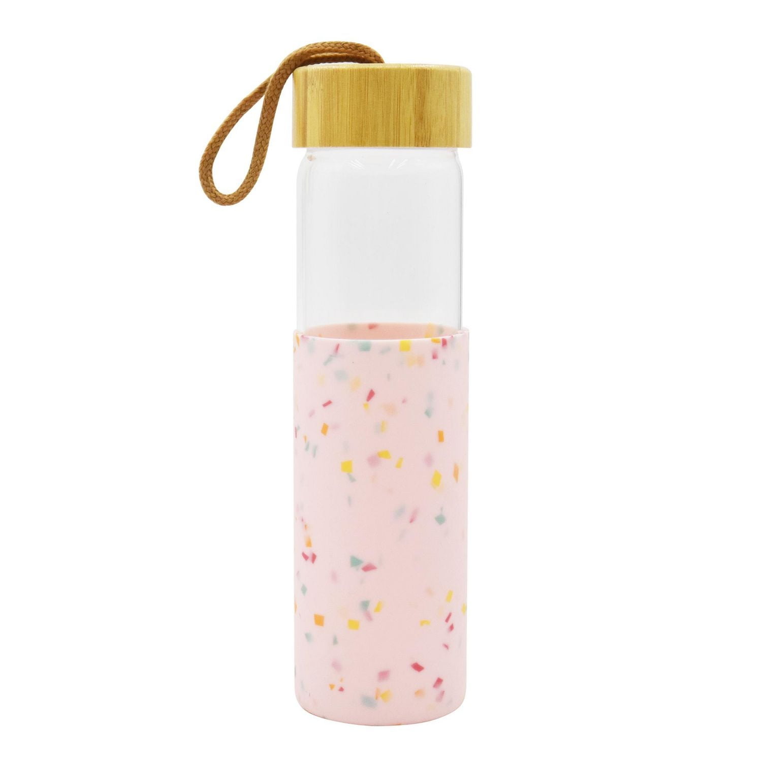 Bouteille d'eau en verre rose Hometrends avec manchon en silicone, 20 oz, 1 pièce