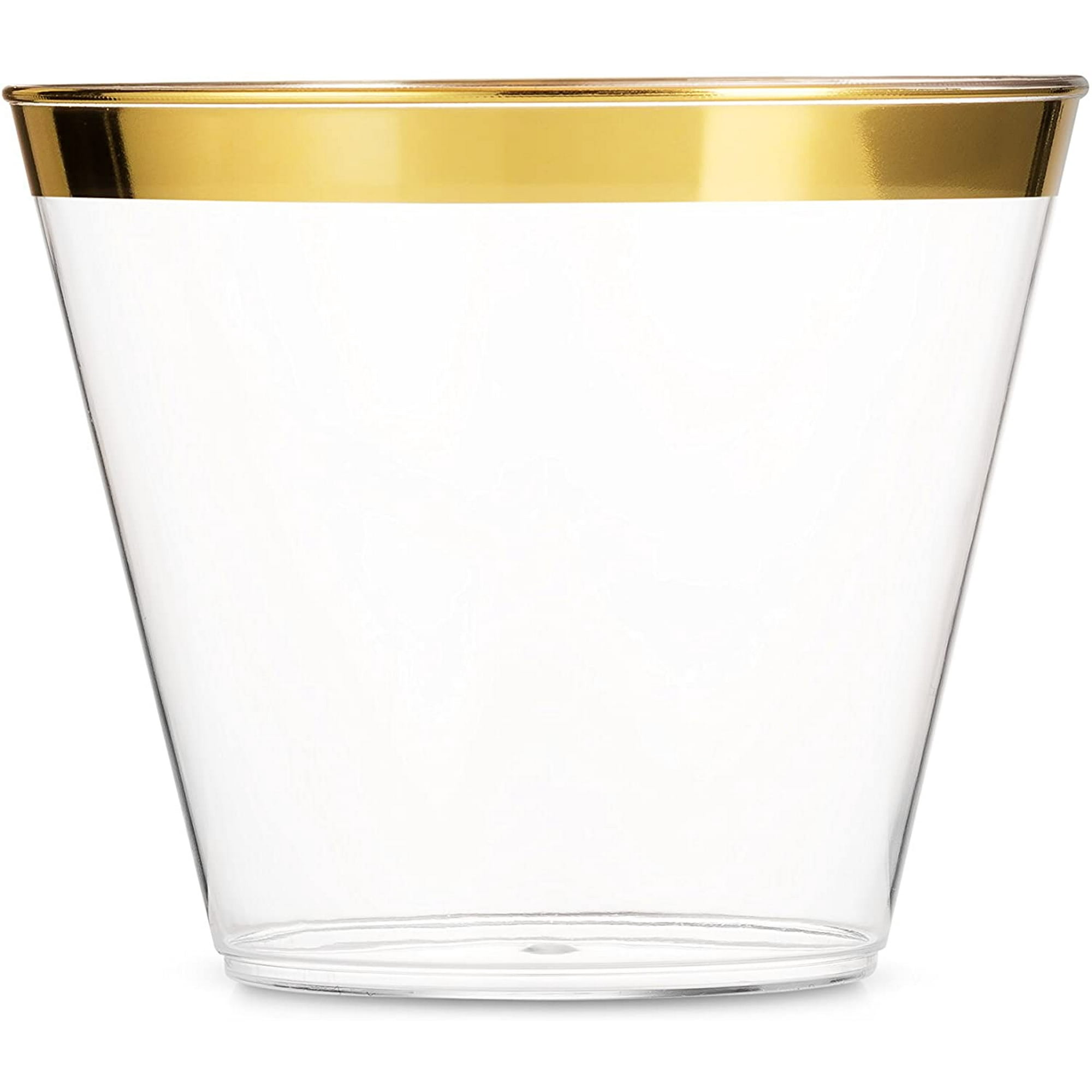N9R 100 Pack Gold Plastic Cups 9oz, Gold Glitter Plastic Cups Disposable,  Elegant Wedding Cups and Party Cups