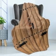 thumbnail image 4 of Rustic Soft Flannel Fleece Throw Blanket, Wooden Door with Iron Style Padlock Gate Exit Enclosed Space of Building Picture, Cozy Plush for Indoor and Outdoor Use, 70" x 90", Pale Brown, by Ambesonne, 4 of 5