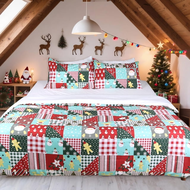 HITIME 100% Polyester Printed Christmas Duvet Cover Set - King Size 3 Piece Lightweight & Breathable Bedding Set, Soft Microfiber Comforter Cover with Zipper Closure, Christmas Collection