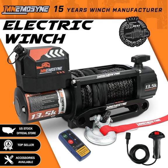 13500LB Electric Winch Electric Truck Winch 12V With Synthetic Rope Fairlead Wireless remote Wired Handle & Infrared Winc for Off Road 4WD 4X4 SUV Boat Trailer Winch