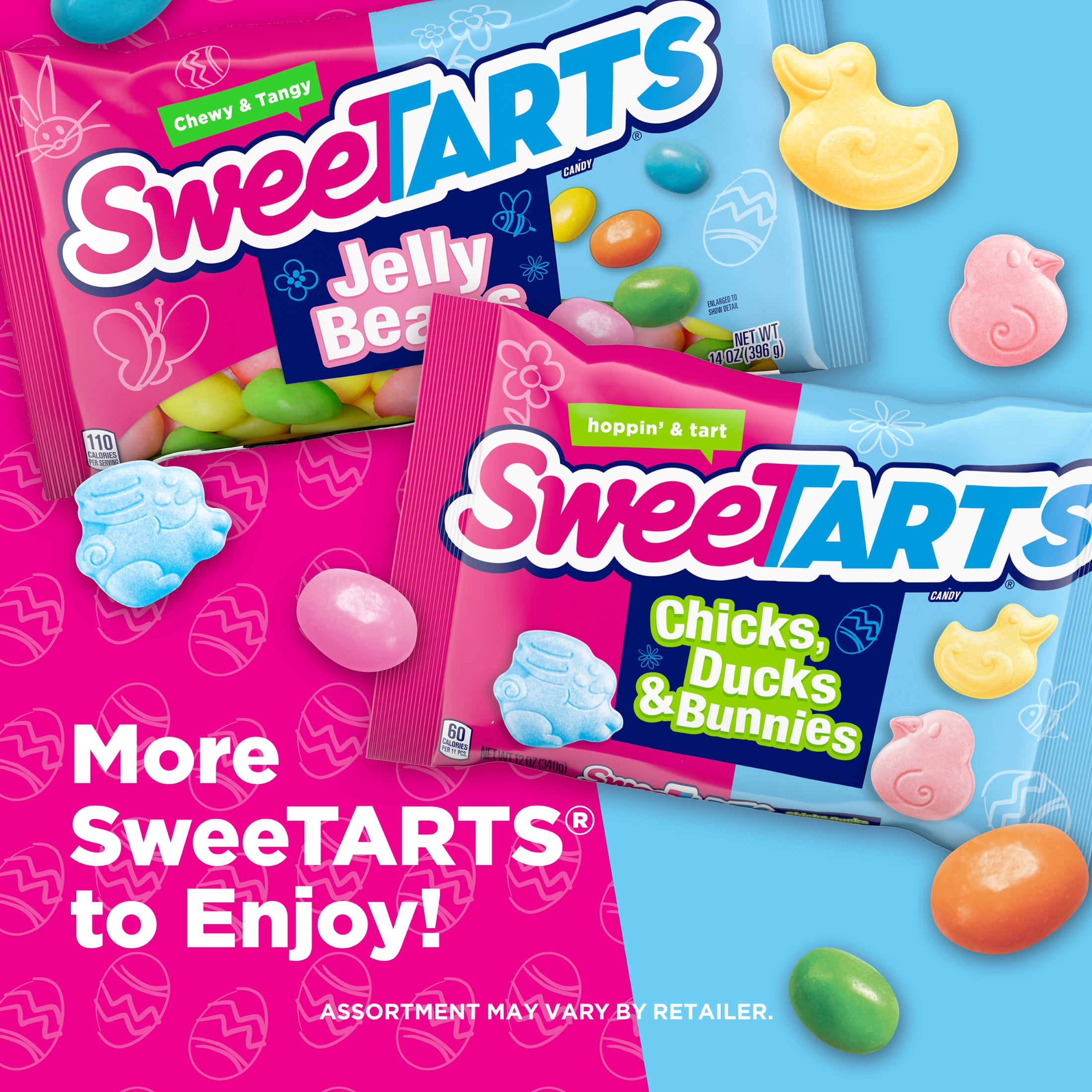 (3 pack) SweeTARTS Jelly Beans, Chewy and Tangy Easter Basket Stuffers, Easter Candy, 14 oz