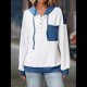 thumbnail image 4 of Sudadera con Capucha para Mujer 2025, Cuello Abotonado, Cordón Ajustable, Sudadera Informal de Larga, Camisetas. y Azul S, 4 of 9