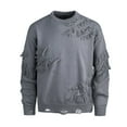 thumbnail image 5 of ZUKMRJPC Men's Crewneck Sweater Long Sleeve Trendy Destructive Effect Pullover Sweaters Casual Warm Loose Solid Color Knitted Tops, 5 of 6