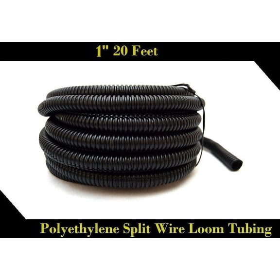 Black 20' Feet 1" Split Loom Tubing Wire Conduit Hose Cover Auto Home Marine