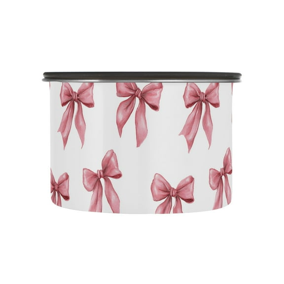 Long Pink Bow Airtight Coffee Bean Canister 17oz Food Storage Containers with Lids For Gournd, Tea, Sugar, Flour, Rice, Cereal, Candy Cookie Jar