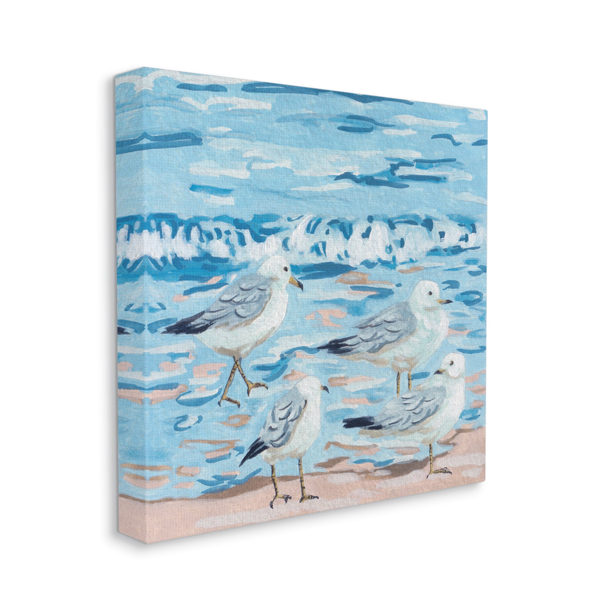 Stupell Industries Modern Sea Birds on Shore Animals & Insects Painting Gallery Wrapped Canvas Print Wall Art, 17 x 17