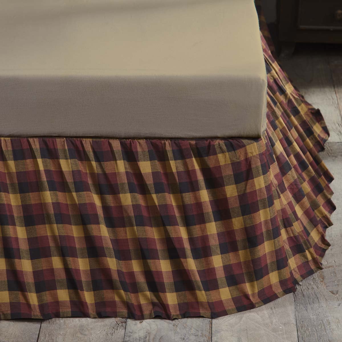King Queen Twin Cotton Plaid Bed Skirt Dust Ruffle VHC Primitive 