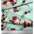 thumbnail image 3 of Soimoi Green polyester Crepe Fabric Ranunculus & Penoy Floral Print Print Fabric By the Yard 52 Inch Wide, 3 of 3
