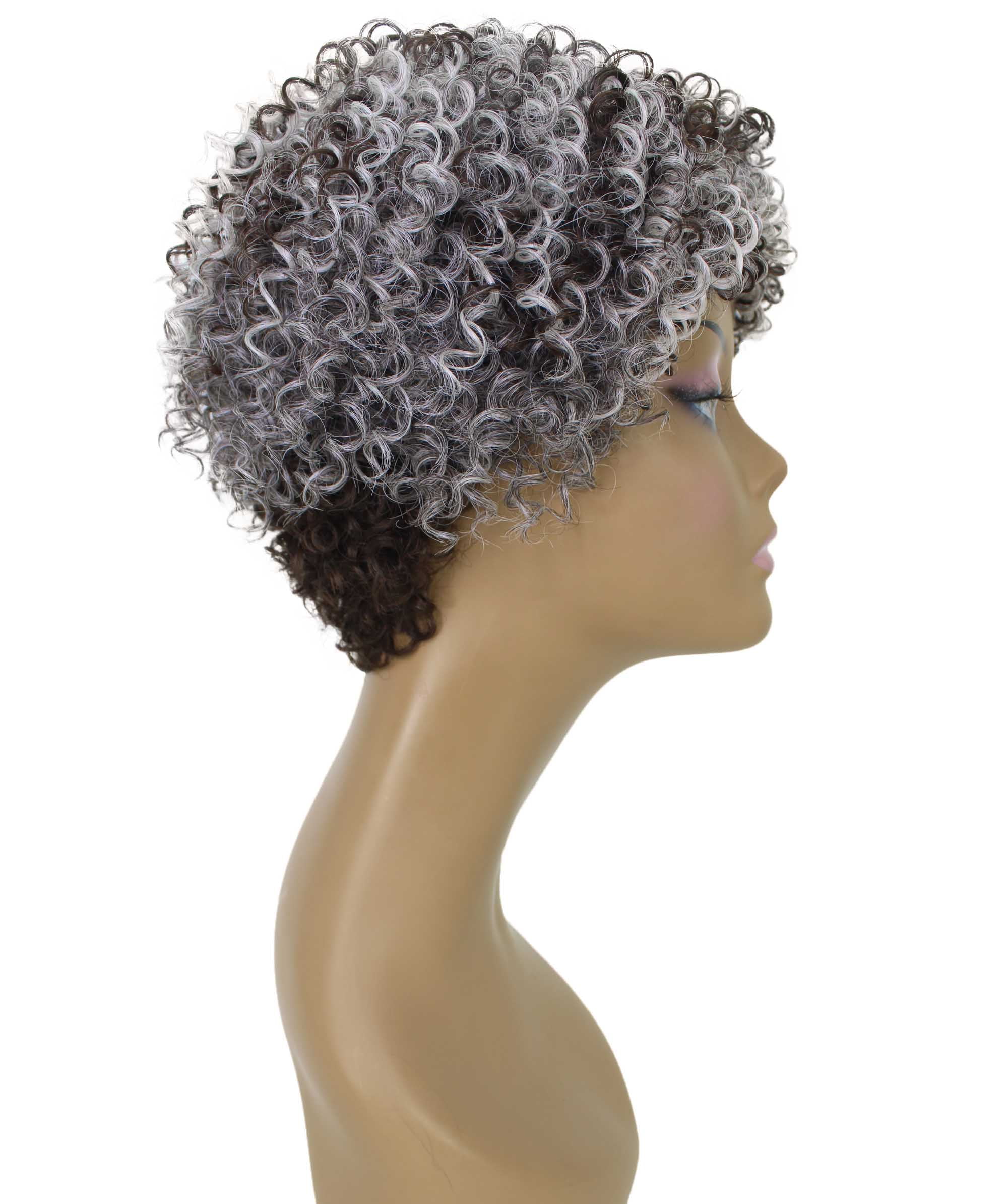LUXLUXE Leila Curly Kinky 10 in Long Full Wig No Lace Wig, Heat Resistant Fibers, Charcoal Mixed Gray Color