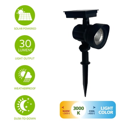 MAINSTAYS SOLAR POWERED BLACK LED LANDSCAPE SPOT LIGHT, 30 LUMENS (2 COUNT)