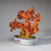 Genuine Carnelian Gemstone Bonsai Tree in Oval Ceramic Pot (11)