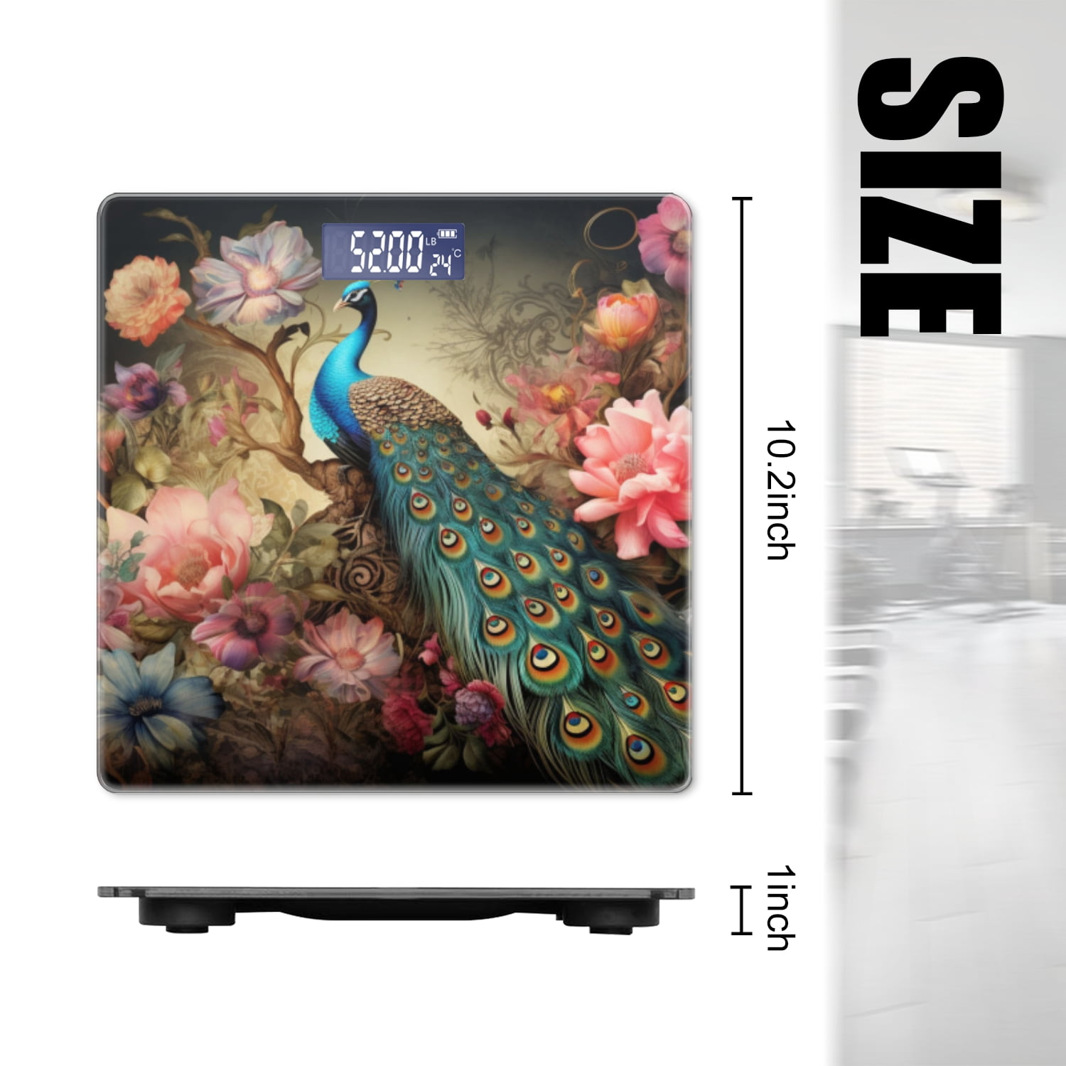 Bathroom Scale, Highly Accurate Digital Body Scale,Precisely Measures Weight up to 400 lbs-Beautiful Peacock With Colorful Feathers Perched On Tree Branch