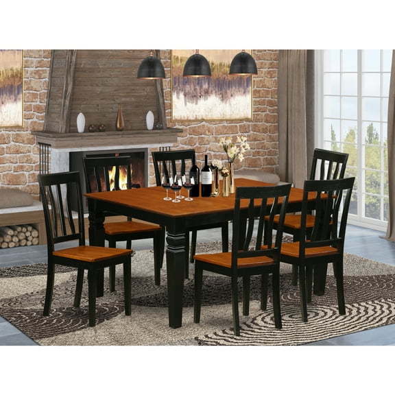 East West Furniture Weston 7-piece Wood Dining Table Set in Black/Cherry