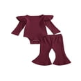thumbnail image 1 of Baby Girl Solid Color Clothes Sets Cotton Bodysuit Tops Flared Pant Bell Bottom Outfits, 1 of 5