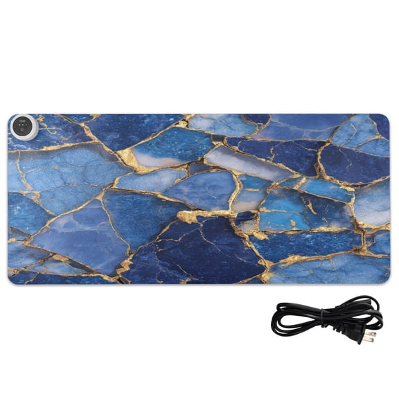 Large Heated Desk Mat Mouse Pad 31.5"x13"PU Leather Graphene Heating Desk Warmer with 3 Temperature Settings 110V US Plug Non-Slip Warm Pad for Home, Office, and Gaming Kintsugi Waves Of Sapphire
