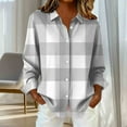 thumbnail image 4 of Lenpel Button down Shirts for Women Plus Size Long Sleeve Curved Hem Plaid Collared Blouses Loose Dressy Casual Tops(White,X-Large), 4 of 6