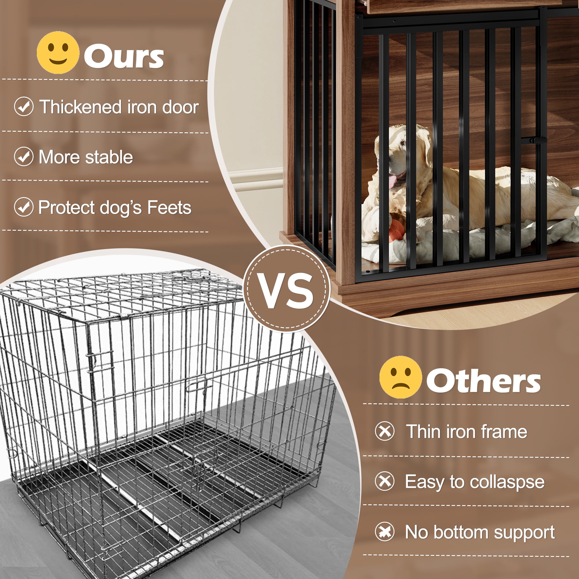Aukfa Heavy Duty Dog Crate Furniture,38" Chew-Resistant Dog Kennel End Table for Medium Dogs, Brown
