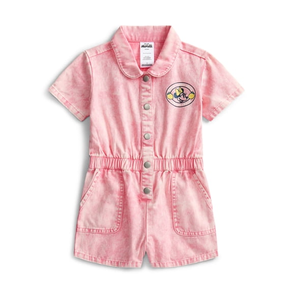 Minnie Mouse Toddler Girls Twill Romper with Short Sleeves, Sizes 12M-5T
