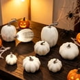 thumbnail image 4 of SMKE 8 Piece Artificial Pumpkin Set Realistic Fall Decor,Faux Pumpkins for Halloween Thanksgiving Table Centerpiece,Farmhouse Rustic Mantel Shelf Indoor Outdoor Display White 8pc, 4 of 5